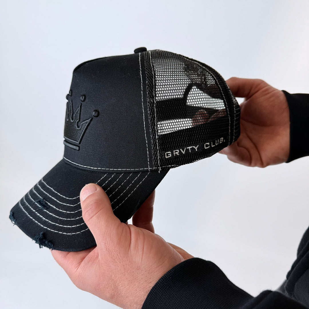 BLACK CROWN TRUCKER CAP - GRVTY CLUB.
